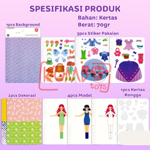 Mainan Edukasi Anak DIY Menempel Gaun Set Princess 3D Art Dress Kerajinan Artcraft
