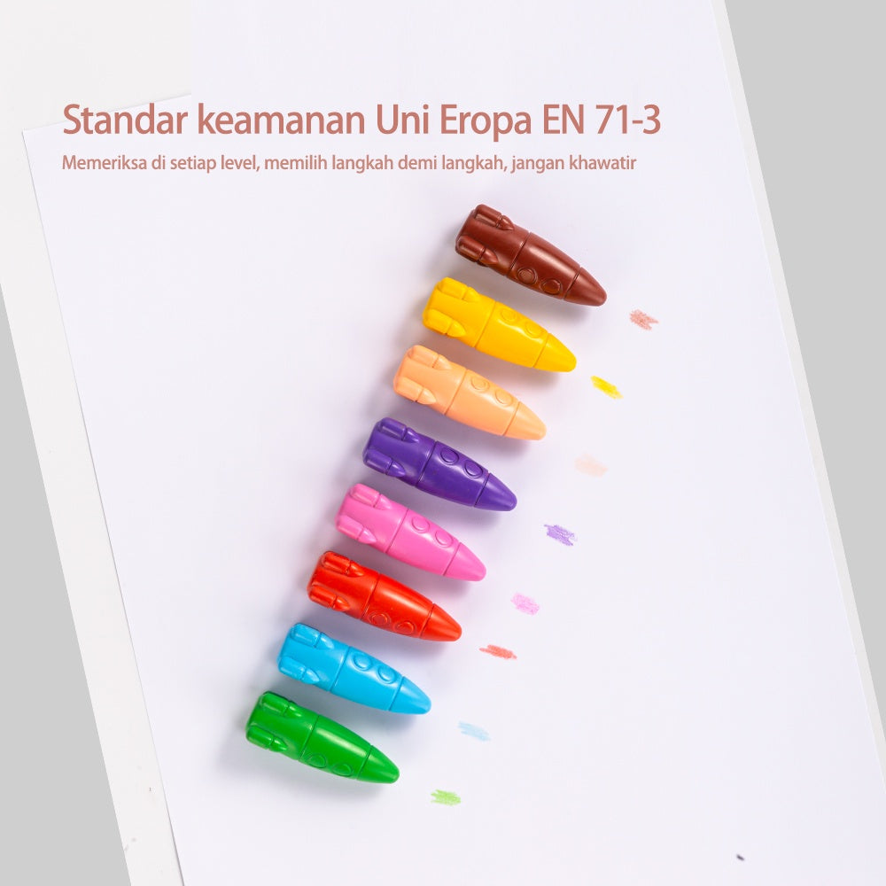 Mainan Edukasi Anak Deli Oil Pastel Krayon anak Bentuk Rocket Space Finder Tidak Mudah Patah Tidak Mengotori Tangan Free Sticker 72109-X