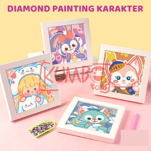 Mainan Edukasi DIY Diamond Painting Karakter Figura 18x18 Bingkai
