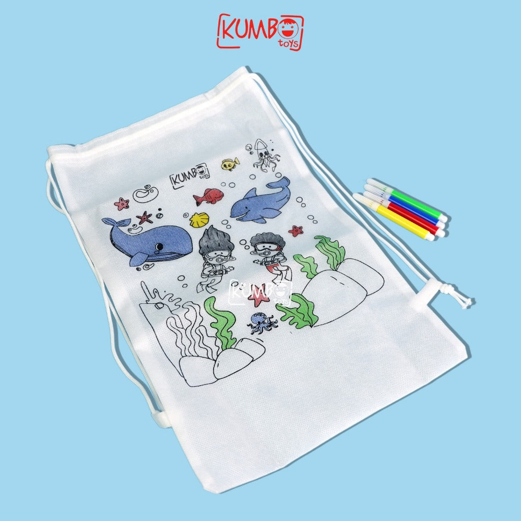 Tas Serut Anak Spunbond Bergambar DIY Coloring Goodie Bag Souvenir Ulang Tahun