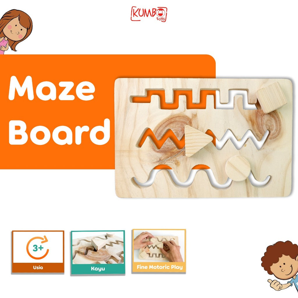 Mainan Edukasi Anak Maze Board Montessori Papan Kayu