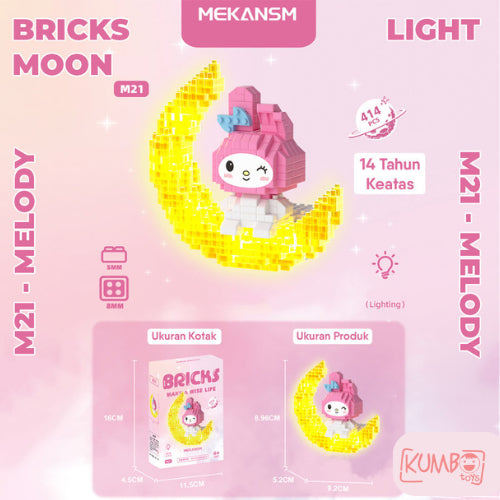 Mainan Edukasi Anak Bricks Moon With And Without Light 3D LED Karakter Sanrio Lucu