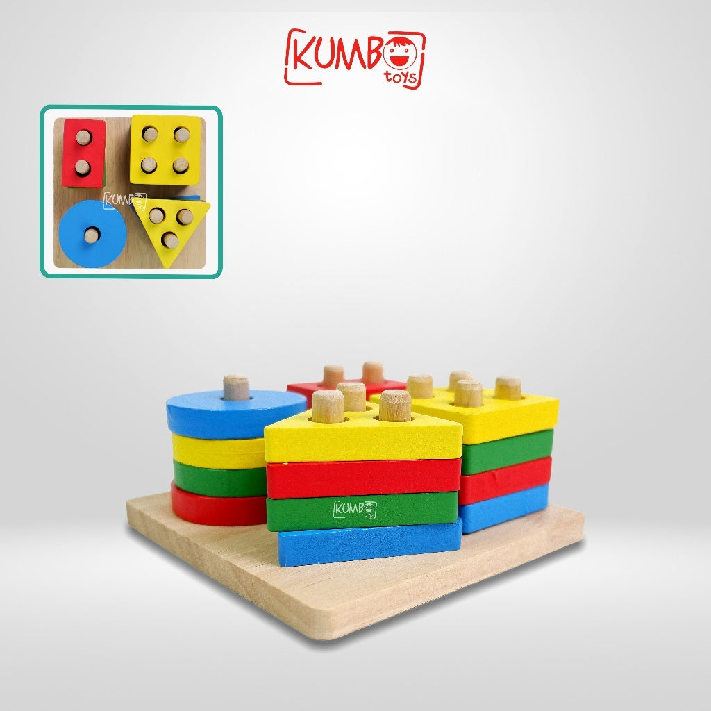 KUMBOTOYS Mainan Edukasi Anak Basic Shape Kayu Balok Geometri Puzzle 3D/Mainan Montesorri Anak