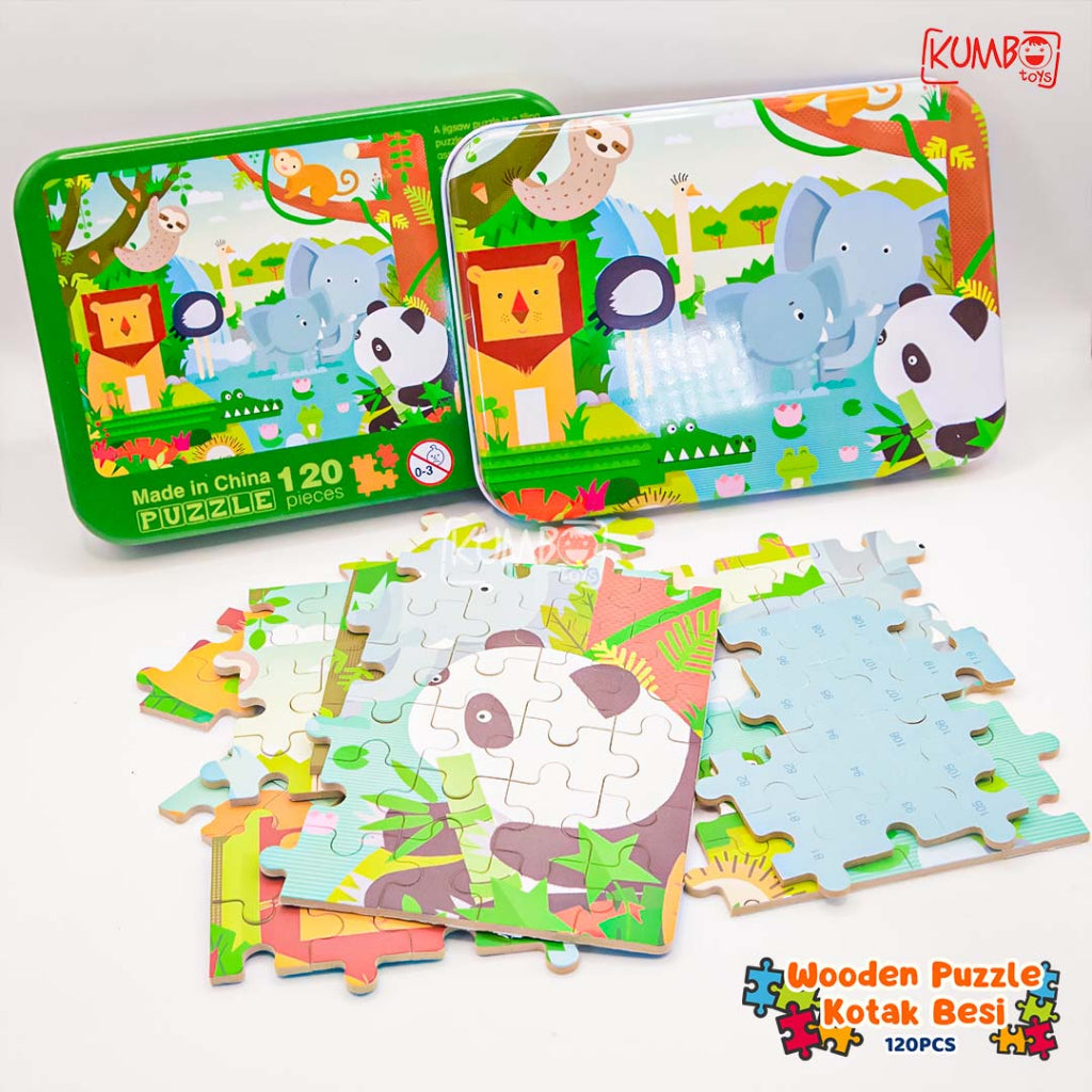 Mainan Edukasi Anak Puzzle Kayu Wooden Kotak Besi 120pcs