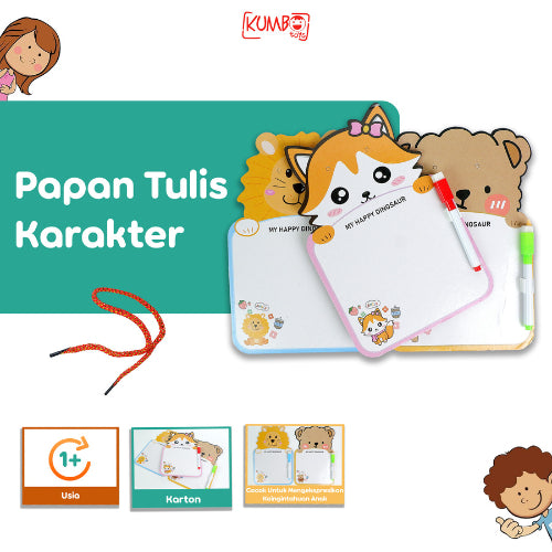 Papan Tulis Karakter Lucu Anak Tali Gantung Whiteboard Memo Dengan Spidol