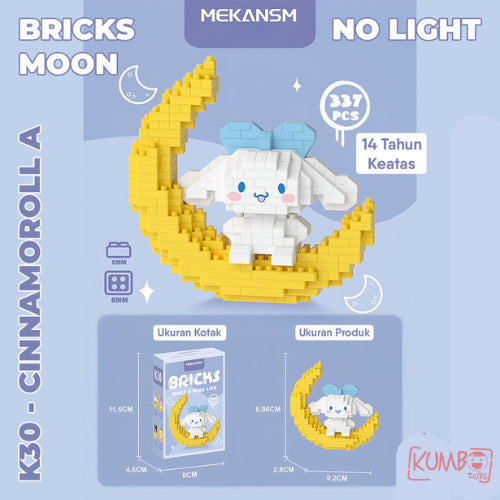 Mainan Edukasi Anak Bricks Moon With And Without Light 3D LED Karakter Sanrio Lucu