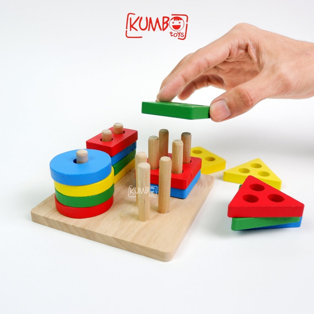 KUMBOTOYS Mainan Edukasi Anak Basic Shape Kayu Balok Geometri Puzzle 3D/Mainan Montesorri Anak