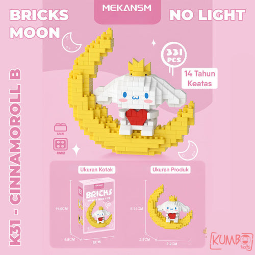 Mainan Edukasi Anak Bricks Moon With And Without Light 3D LED Karakter Sanrio Lucu