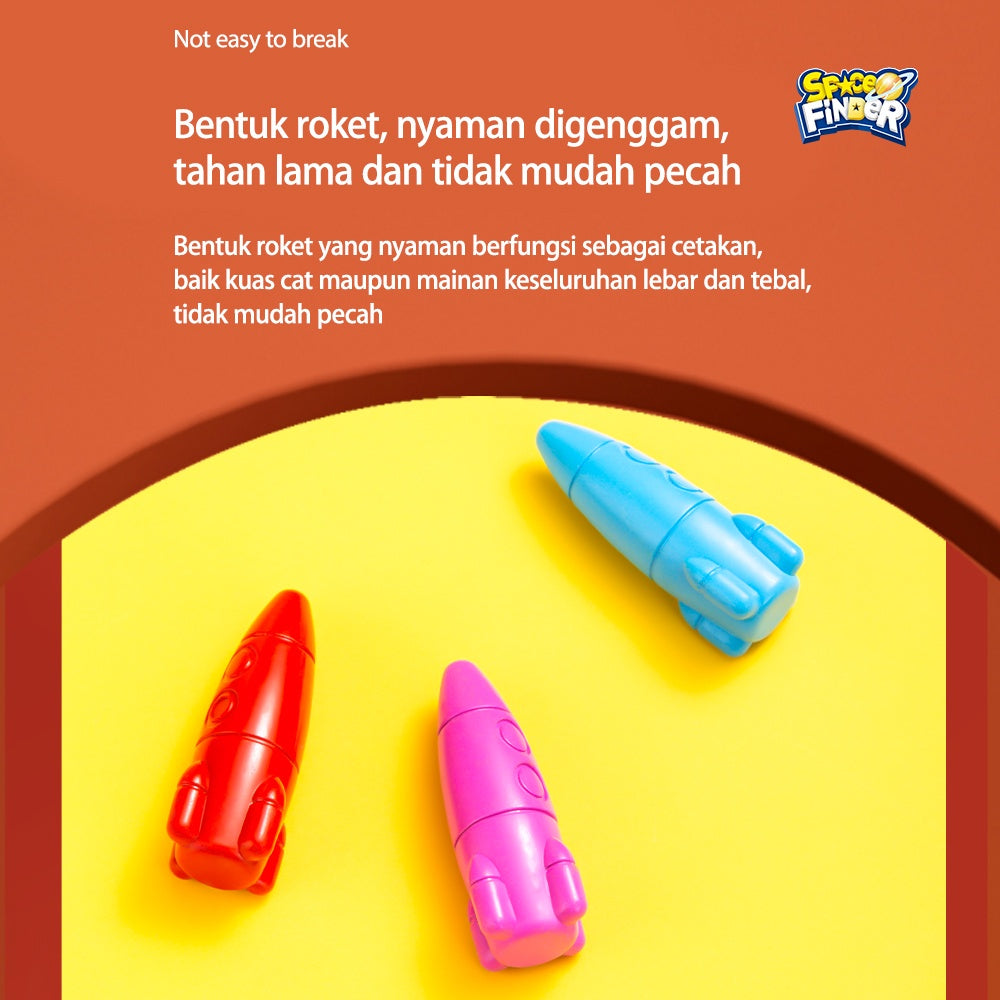 Mainan Edukasi Anak Deli Oil Pastel Krayon anak Bentuk Rocket Space Finder Tidak Mudah Patah Tidak Mengotori Tangan Free Sticker 72109-X