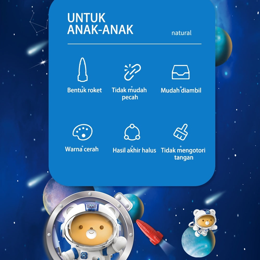 Mainan Edukasi Anak Deli Oil Pastel Krayon anak Bentuk Rocket Space Finder Tidak Mudah Patah Tidak Mengotori Tangan Free Sticker 72109-X
