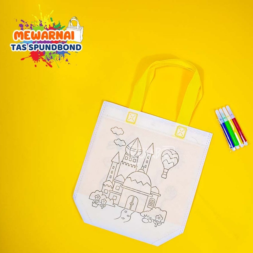 Mainan Edukasi Tas Spundbond Mewarnai 2 Sisi Bergambar DIY Coloring Goodie Bag Souvenir Ulang Tahun