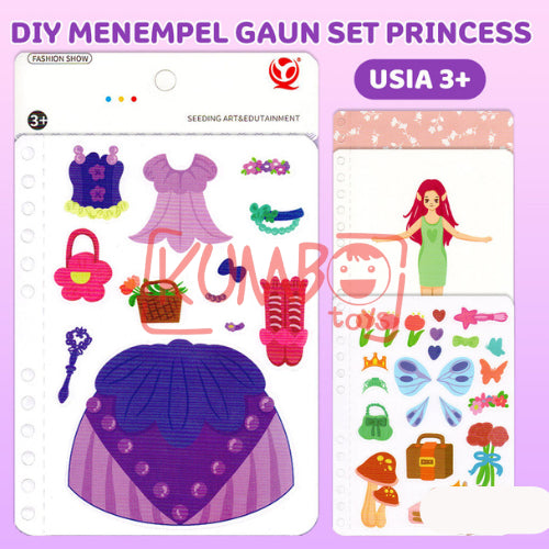 Mainan Edukasi Anak DIY Menempel Gaun Set Princess 3D Art Dress Kerajinan Artcraft