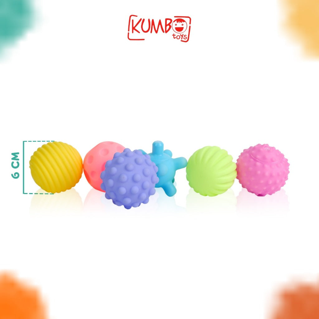 Mainan Edukasi Bola Karet 6 PCS Sensory Toys Bayi Mainan Gigitan Textured Touch Mandi Handball