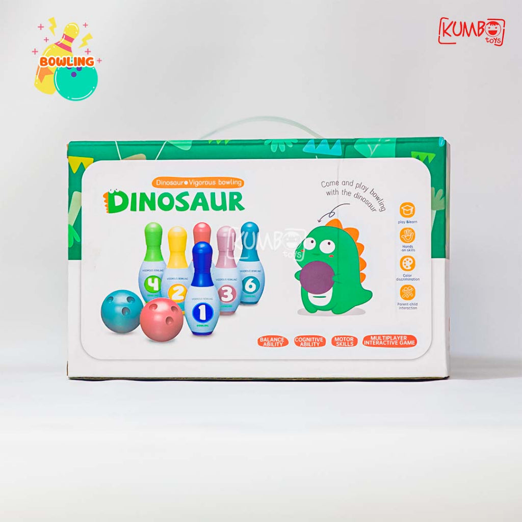 Mainan Edukasi Dinosaur Bowling Ball Set Pin Motif Dinosaurus Olahraga Anak