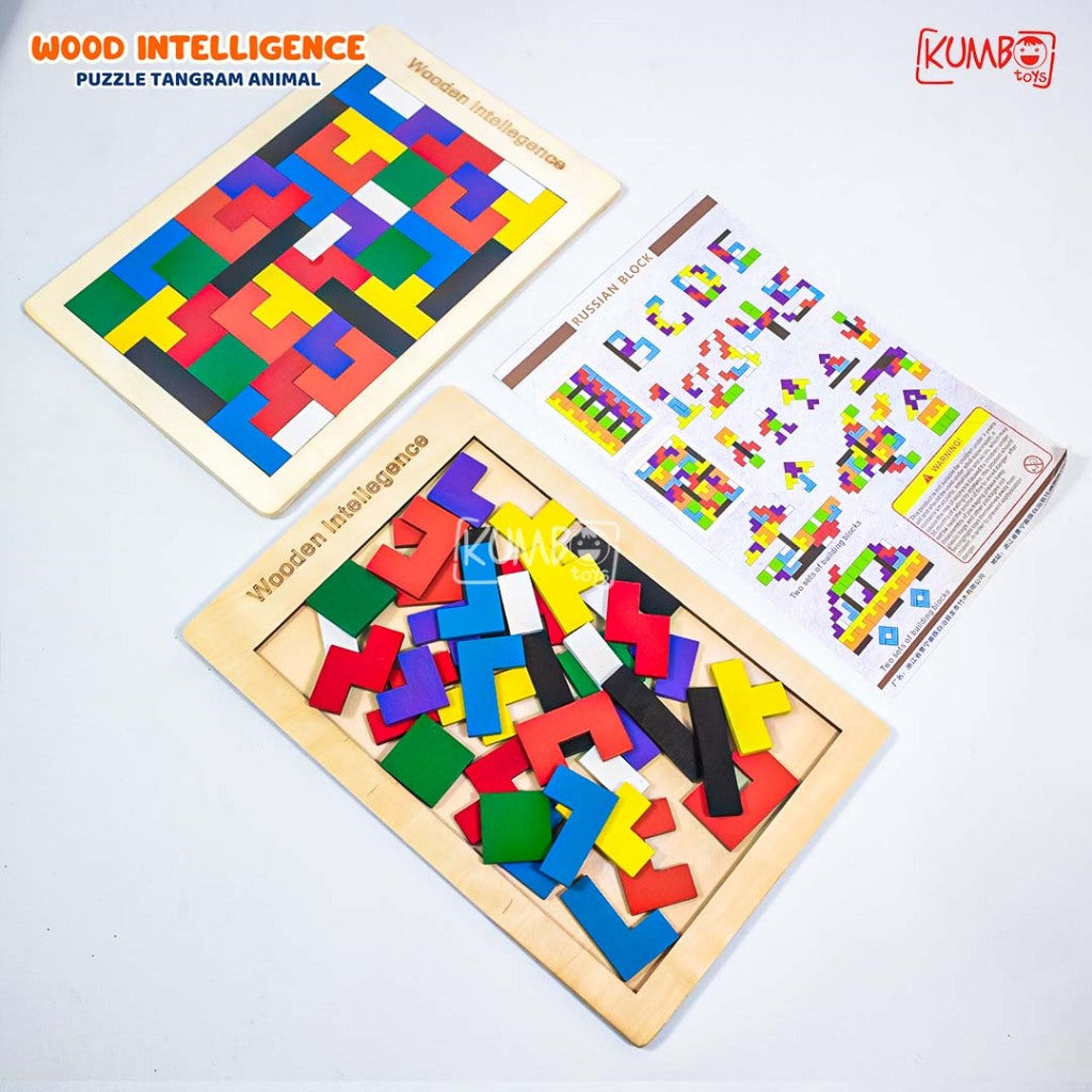 Mainan Edukasi Anak Puzzle Tangram Tetris Geometri Kayu