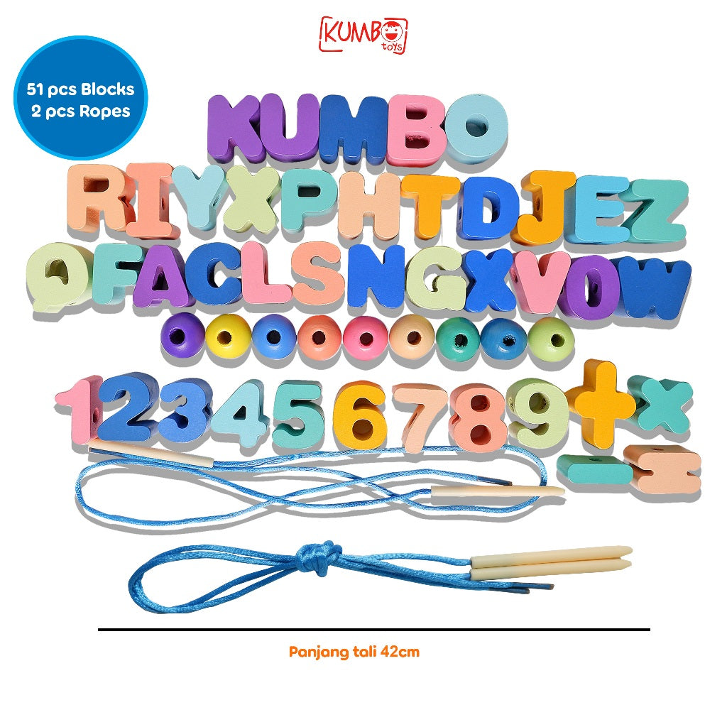 Mainan Edukasi Meronce Kayu Bergambar, 3D Wooden Block Set