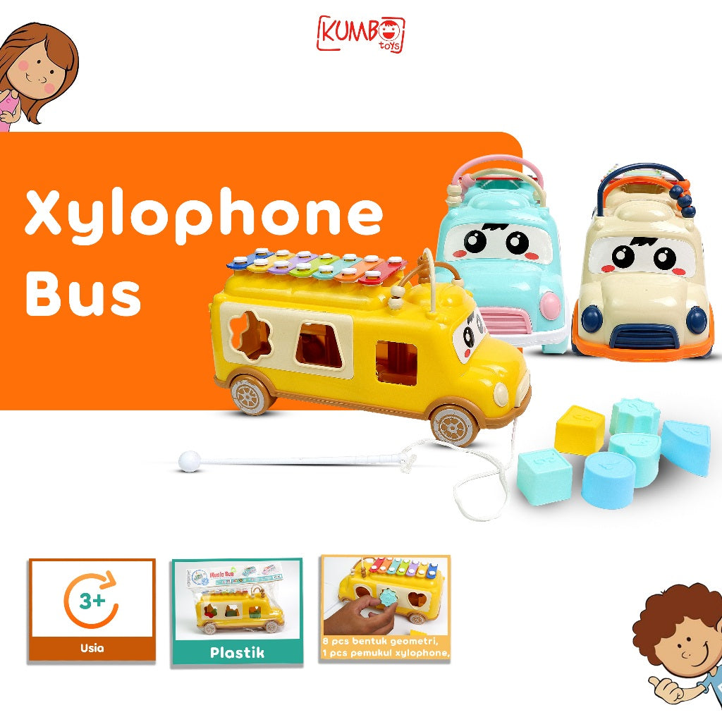Mainan Edukasi Anak Mobil Happy Bus Xylophone Montessori play