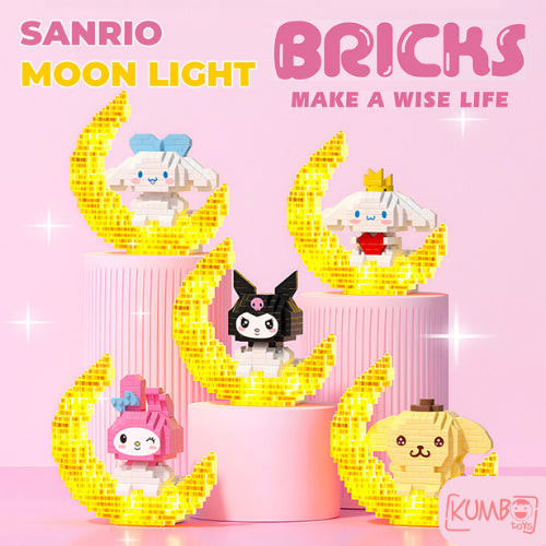 Mainan Edukasi Anak Bricks Moon With And Without Light 3D LED Karakter Sanrio Lucu