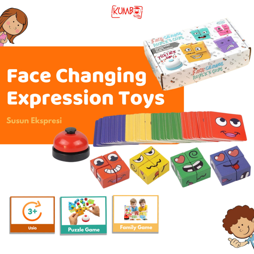 Mainan Edukasi Anak Susun Ekspresi Face Changing Rubik Cube Family Game