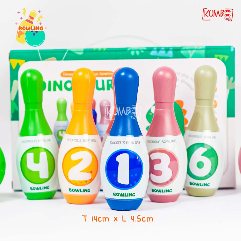 Mainan Edukasi Dinosaur Bowling Ball Set Pin Motif Dinosaurus Olahraga Anak
