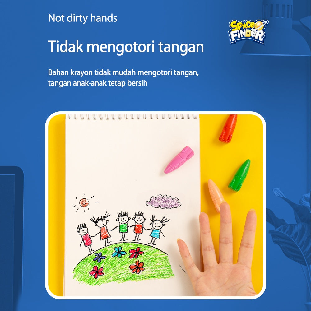 Mainan Edukasi Anak Deli Oil Pastel Krayon anak Bentuk Rocket Space Finder Tidak Mudah Patah Tidak Mengotori Tangan Free Sticker 72109-X