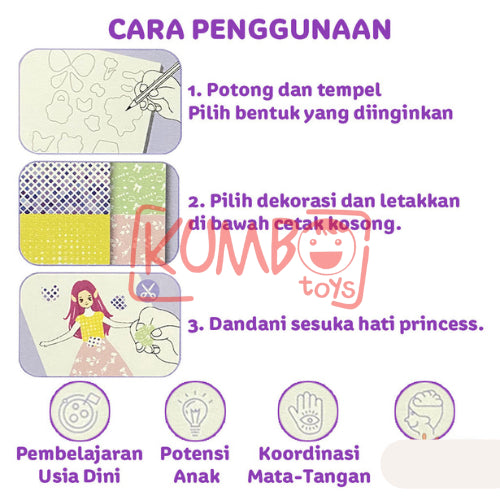 Mainan Edukasi Anak DIY Menempel Gaun Set Princess 3D Art Dress Kerajinan Artcraft