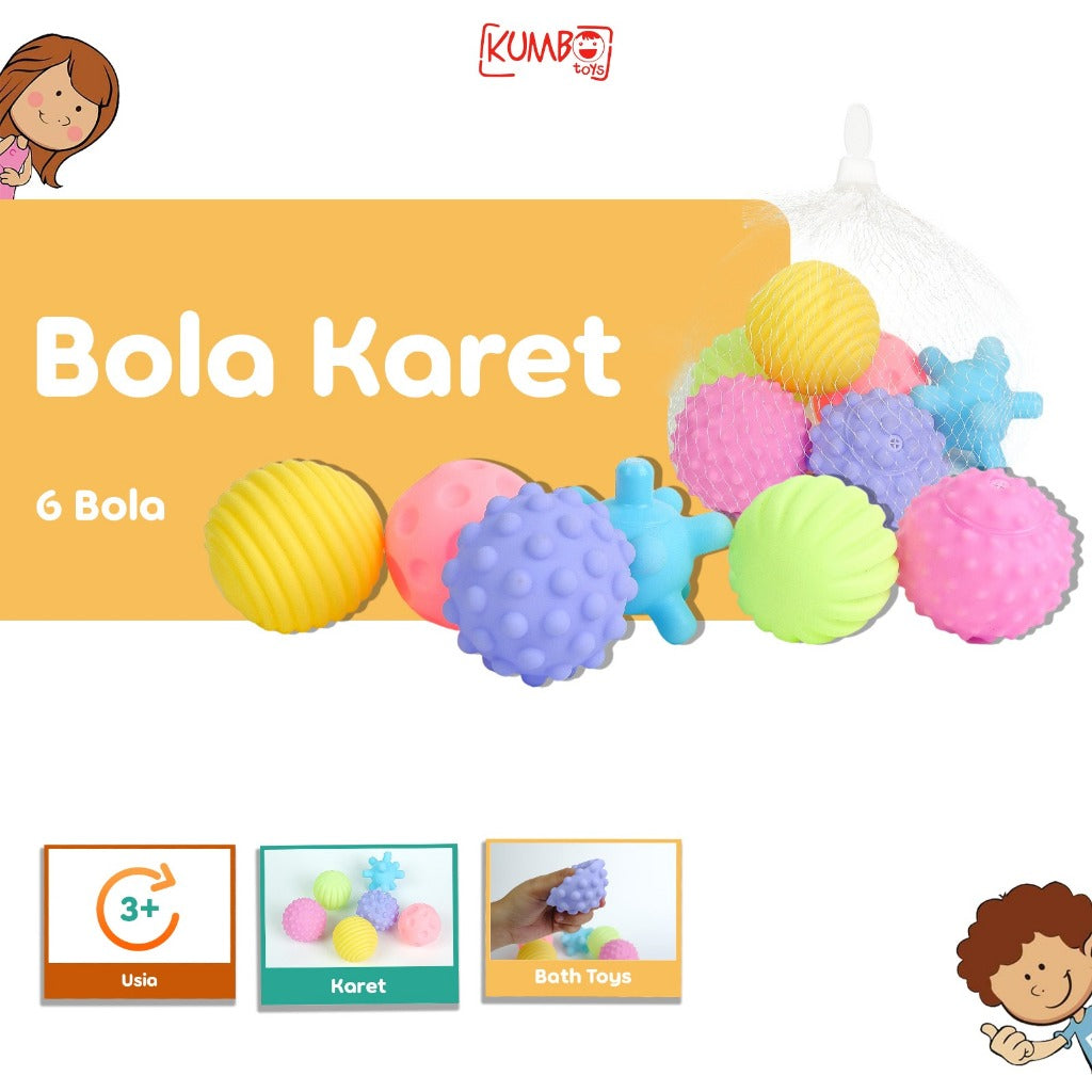 Mainan Edukasi Bola Karet 6 PCS Sensory Toys Bayi Mainan Gigitan Textured Touch Mandi Handball