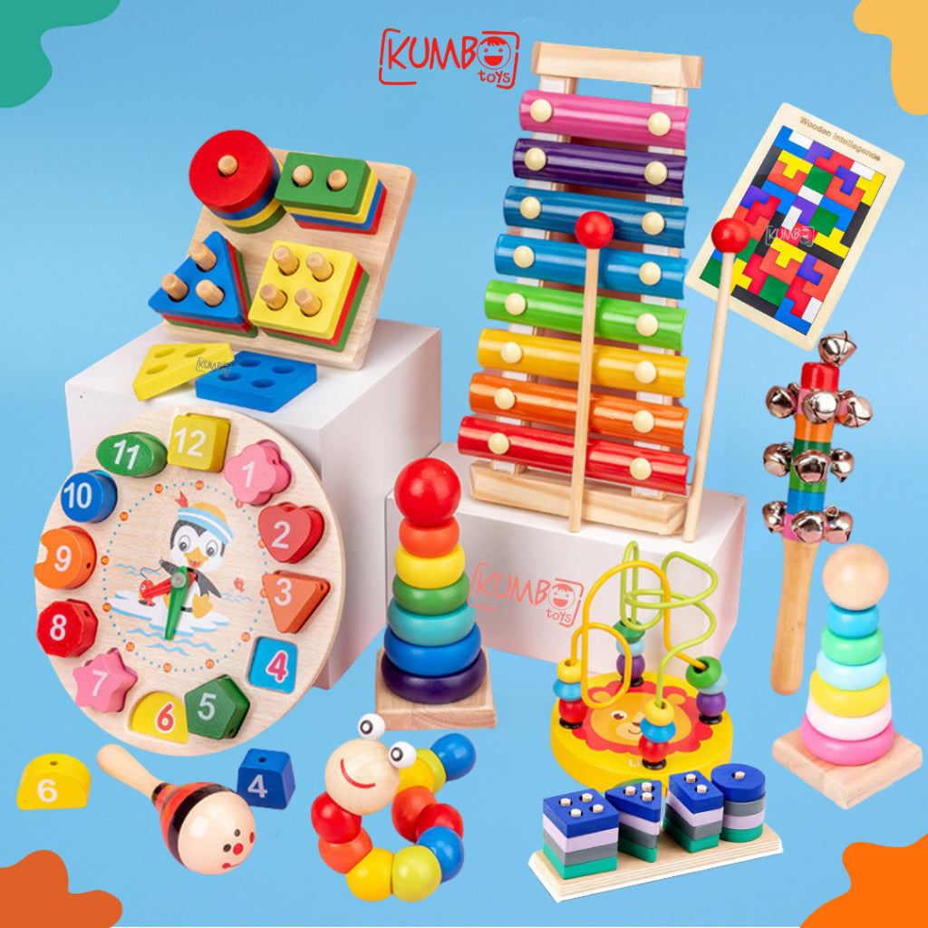 KUMBOTOYS Mainan Edukasi Anak Basic Shape Kayu Balok Geometri Puzzle 3D/Mainan Montesorri Anak