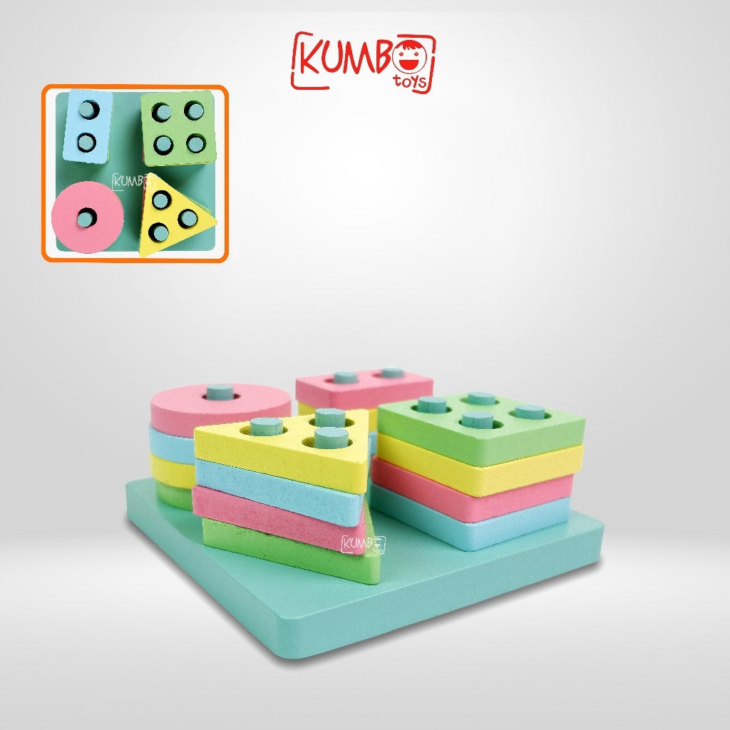 KUMBOTOYS Mainan Edukasi Anak Basic Shape Kayu Balok Geometri Puzzle 3D/Mainan Montesorri Anak