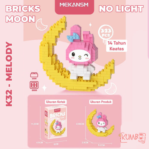 Mainan Edukasi Anak Bricks Moon With And Without Light 3D LED Karakter Sanrio Lucu
