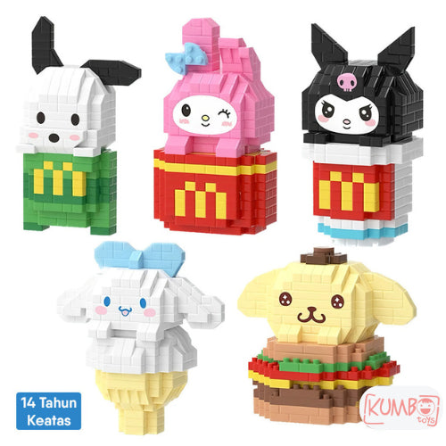Mainan Edukasi Anak Bricks Fast Food 3D Block Karakter Sanrio