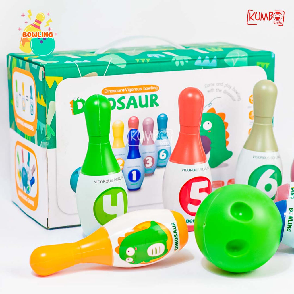 Mainan Edukasi Dinosaur Bowling Ball Set Pin Motif Dinosaurus Olahraga Anak