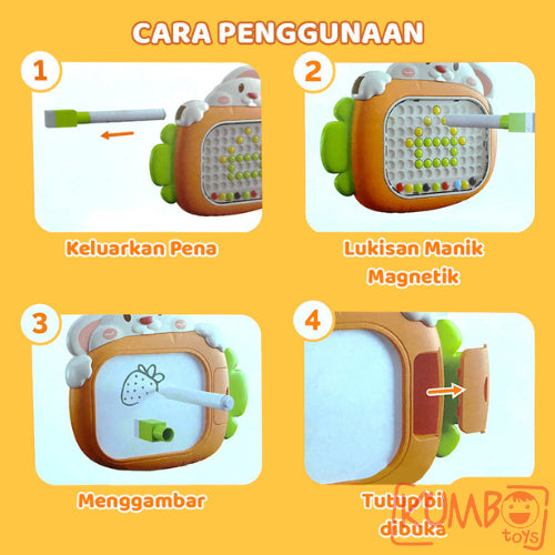 Mainan Edukasi Anak Rabbit Magnetic Bead And Drawing Board Papan Magnet Kelinci