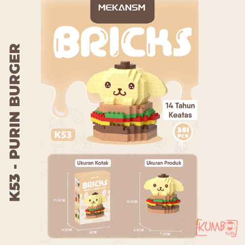Mainan Edukasi Anak Bricks Fast Food 3D Block Karakter Sanrio