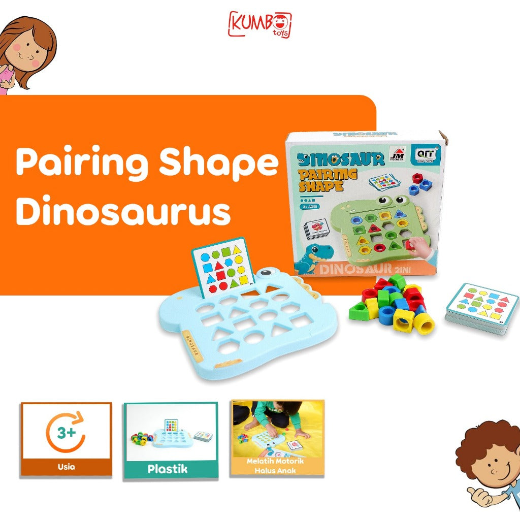 Mainan Edukasi Anak Pairing Shape Dinosaurus Puzzle 3D Shape Mencocokan Geometri Dino
