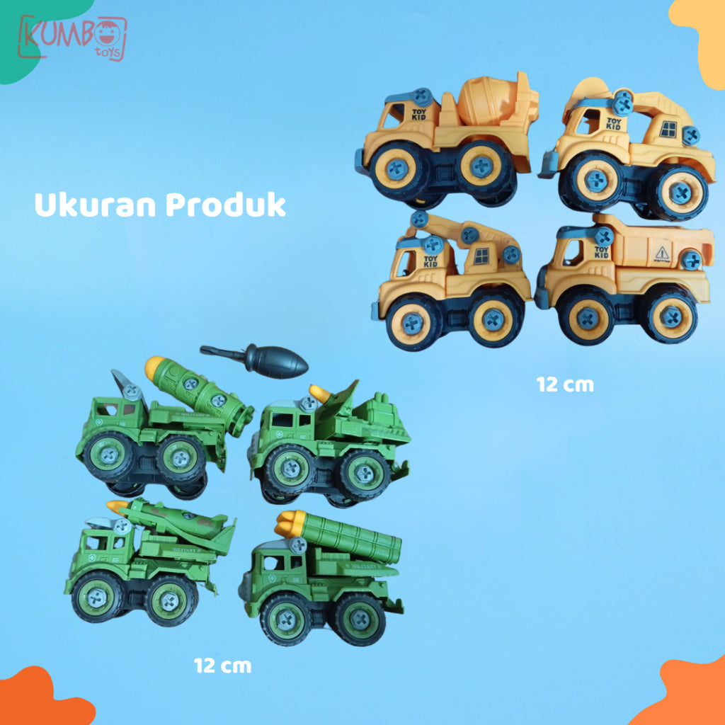 Mainan Edukasi Anak Truck DIY Mobil Mobilan Bongkar Pasang Kendaraan Truk DIY Series Construction Military