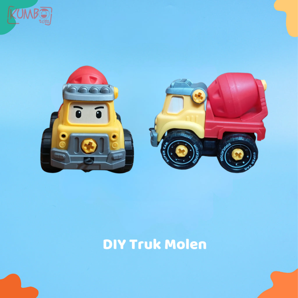 Mainan Edukasi Anak DIY Mobil Bongkar Pasang Truk Molen Truck Mixer Dump Tanker Crane Truck Karakter Lucu