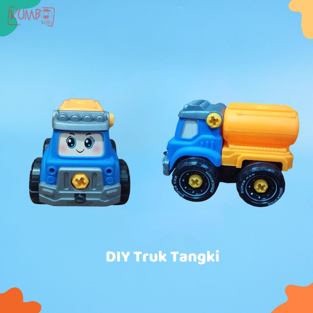 Mainan Edukasi Anak DIY Mobil Bongkar Pasang Truk Molen Truck Mixer Dump Tanker Crane Truck Karakter Lucu