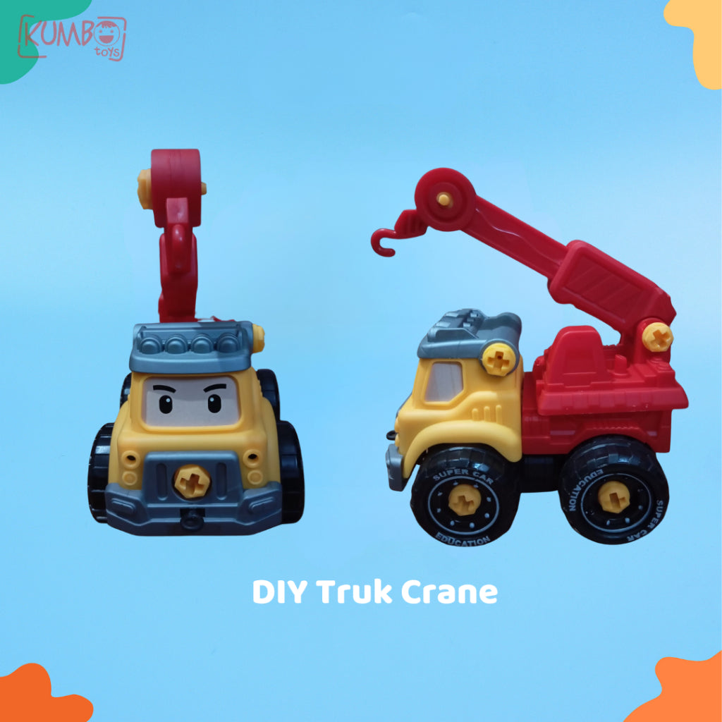 Mainan Edukasi Anak DIY Mobil Bongkar Pasang Truk Molen Truck Mixer Dump Tanker Crane Truck Karakter Lucu