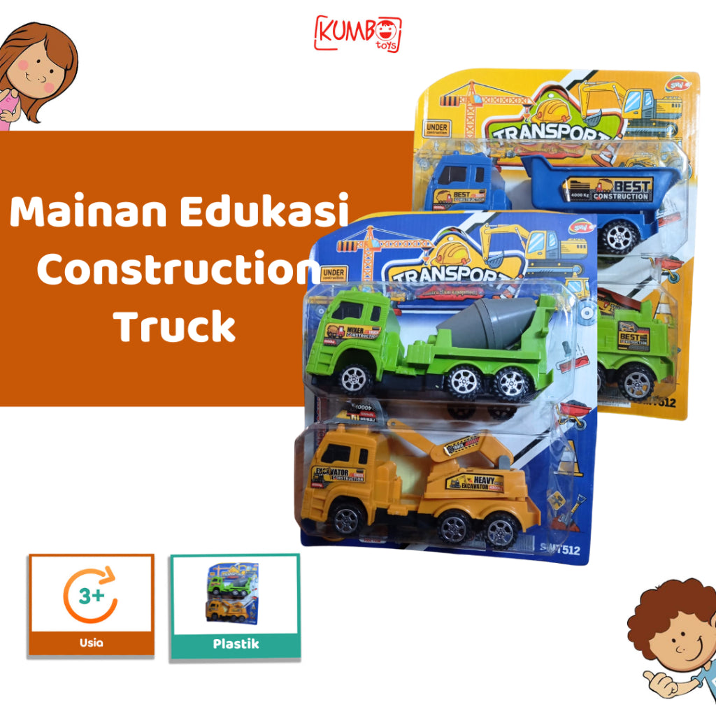 Mainan Edukasi Anak Mobil Construction Truck Set 2 Pcs
