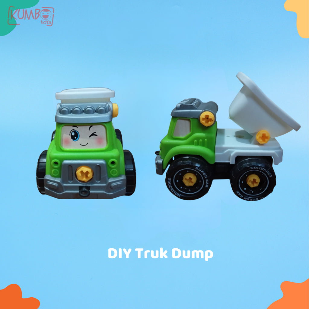 Mainan Edukasi Anak DIY Mobil Bongkar Pasang Truk Molen Truck Mixer Dump Tanker Crane Truck Karakter Lucu