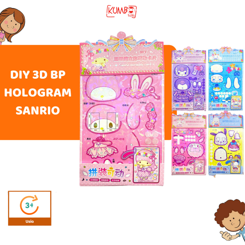 Mainan Edukasi Anak DIY BP 3D Karakter Sanrio Hologram Movable Card