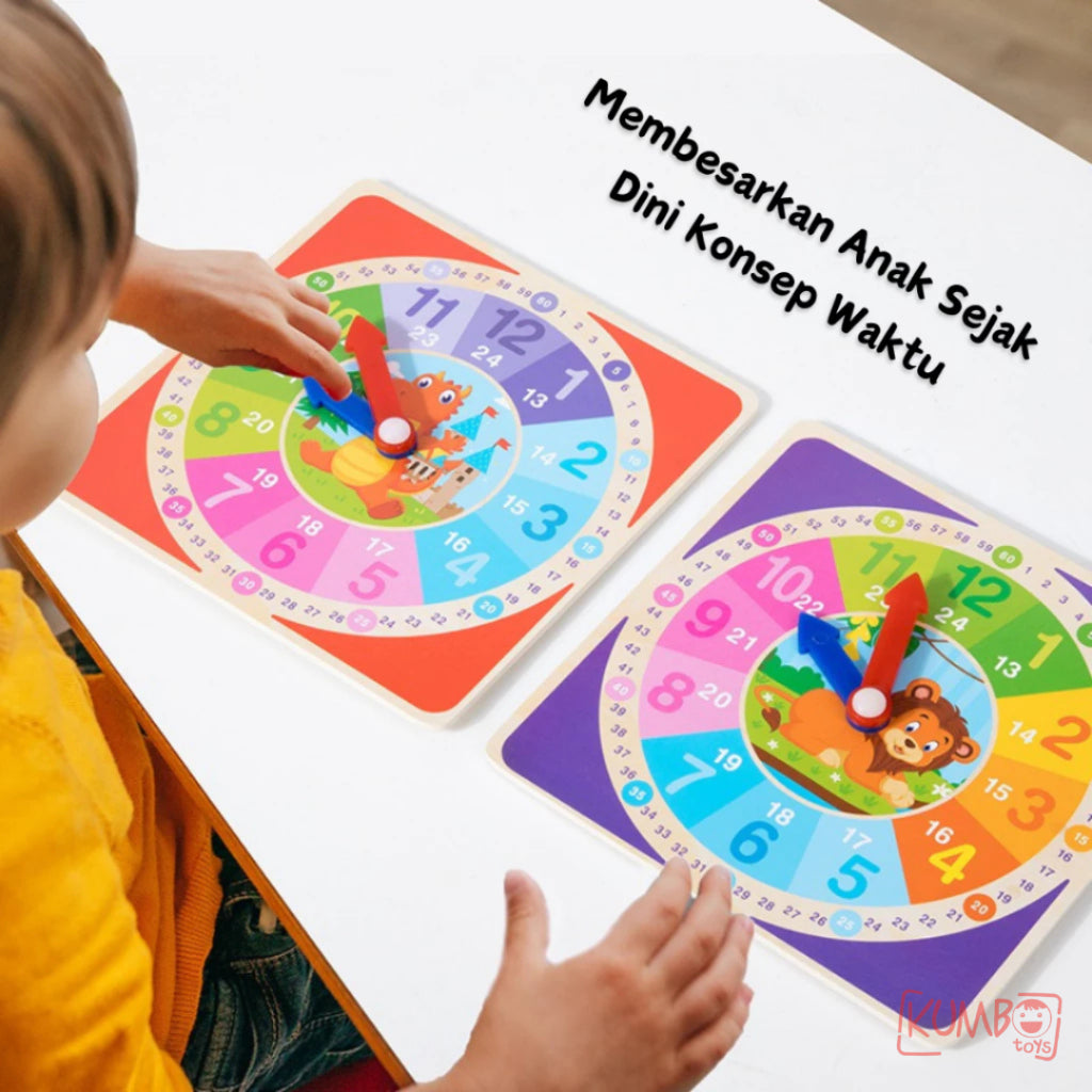 Mainan Edukasi Anak Jam Motif Hewan Wooden Clock Animal