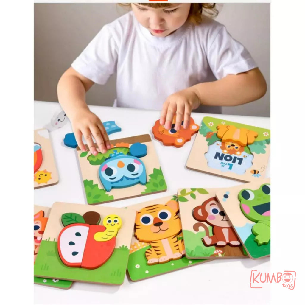 Mainan Edukasi Anak Puzzle Kayu 3D Shape Animal Aneka Bentuk Warna