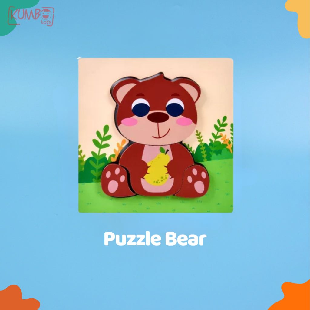 Mainan Edukasi Anak Puzzle Kayu 3D Shape Animal Aneka Bentuk Warna