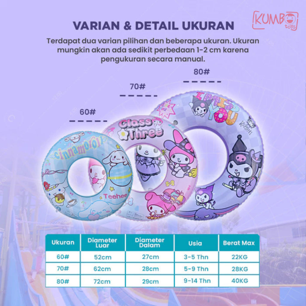 Ban Renang Anak Karakter Lucu 60 & 70 CM Swim Ring PVC Sanrio Stitch