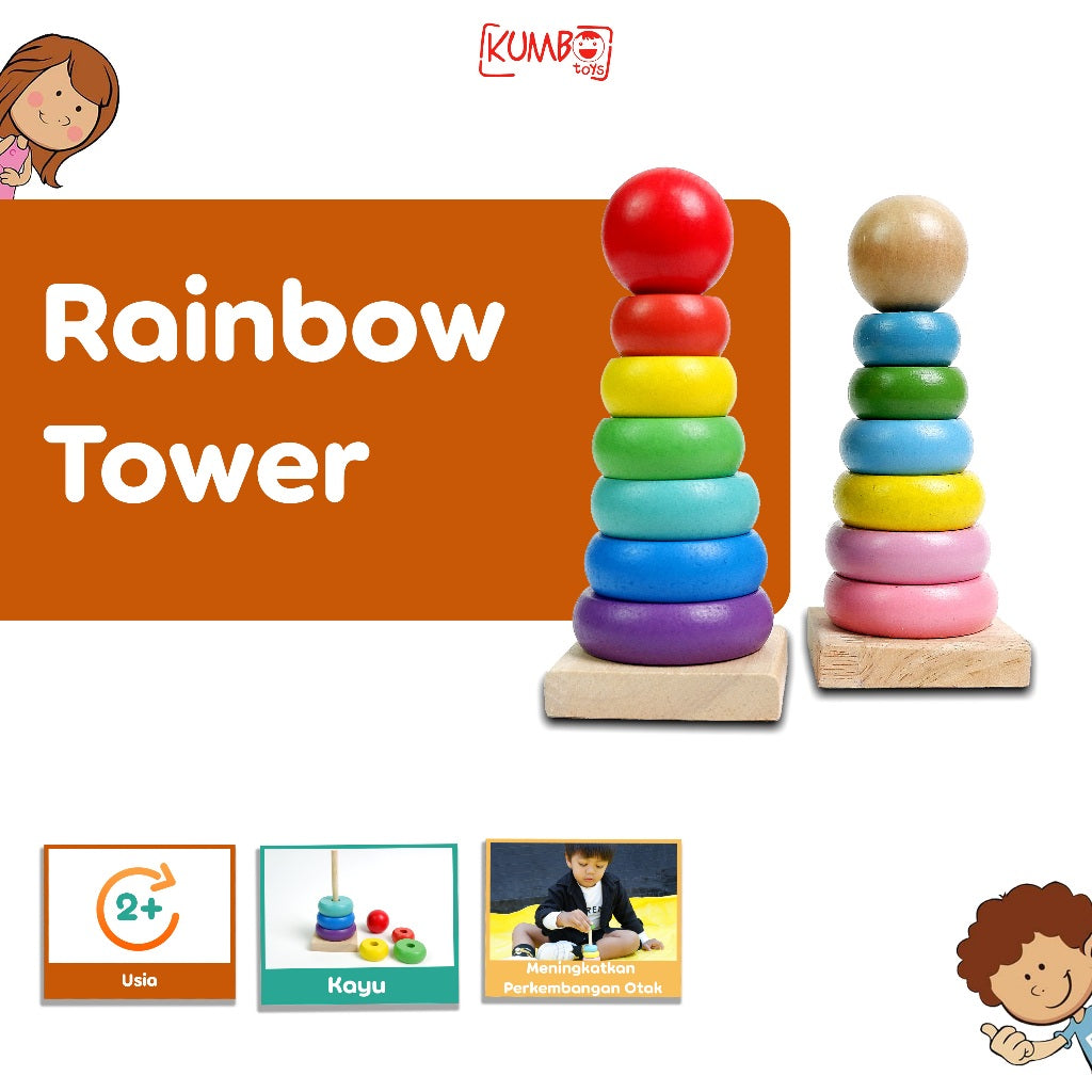 Mainan Susun Anak Rainbow Tower Menara Donat Mainan Balok Kayu