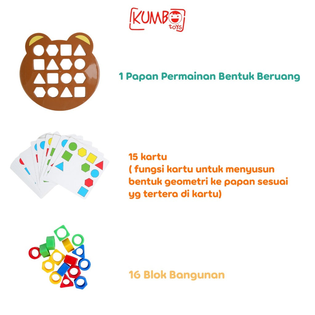Mainan Edukasi Anak Mencocokan Bentuk Geometri Montessori Toys Beruang Pairing Shape
