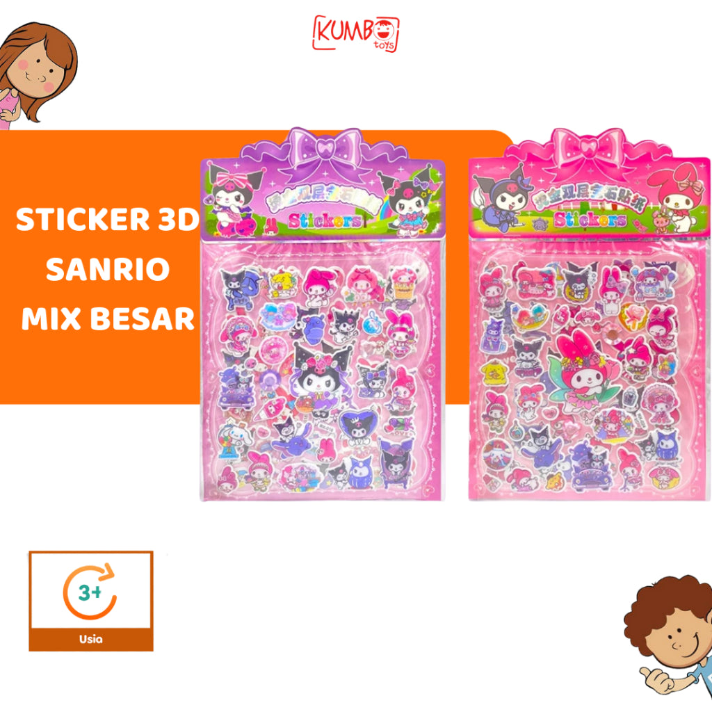 Mainan Edukasi Anak Sticker 3d Timbul Sanrio Mix Besar Kuromi Melody