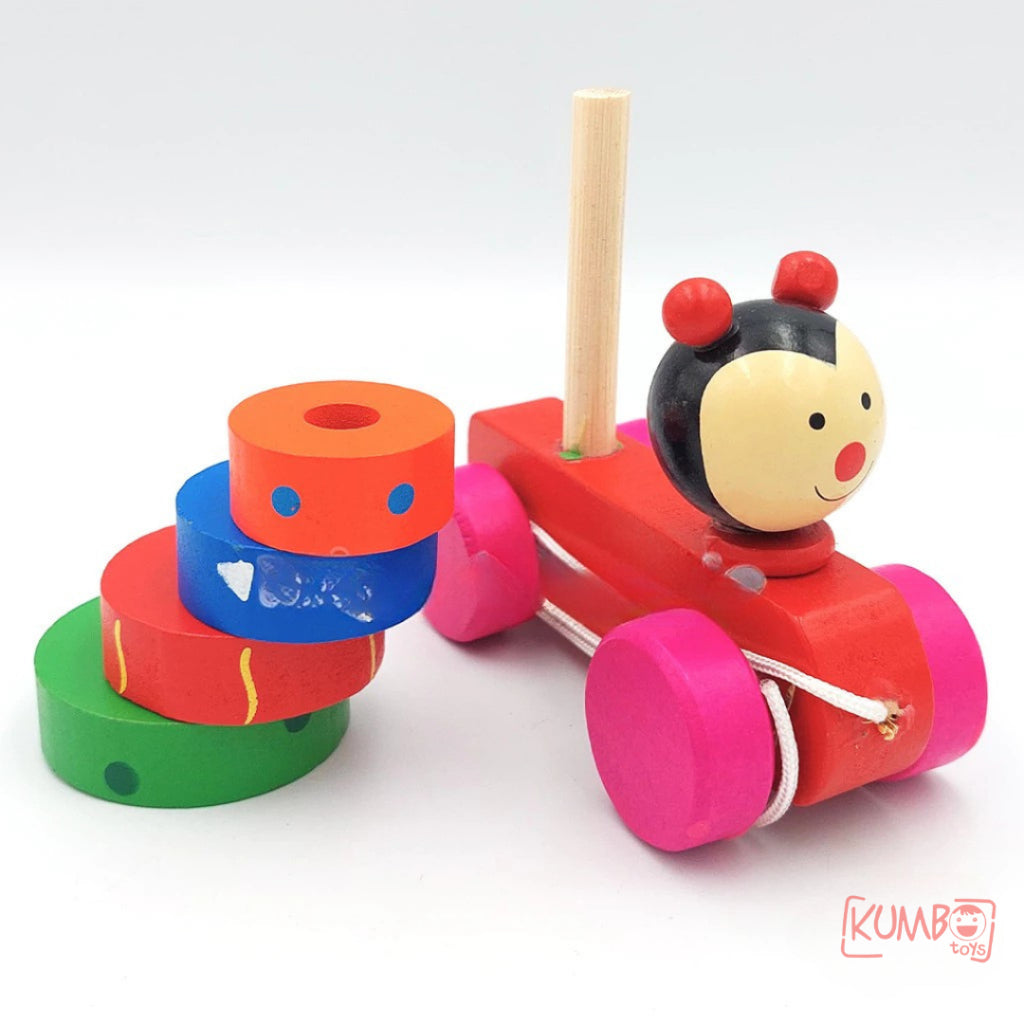 Mainan Edukasi Anak Mobil Kayu Tarik Motif Hewan Basic Pull Along Car Shape Animal
